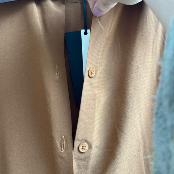 NWT LilySilk Dark Carame Contrast Piping Silk Willow Shirt Blouse - Medium - Picture 3 of 9